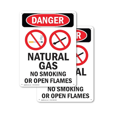 Signmission Natural Gas No Smoking Danger Sign, Aluminum, 7in W x 10in L, 2PK OS-2PACK-DS-A-710-V-1454